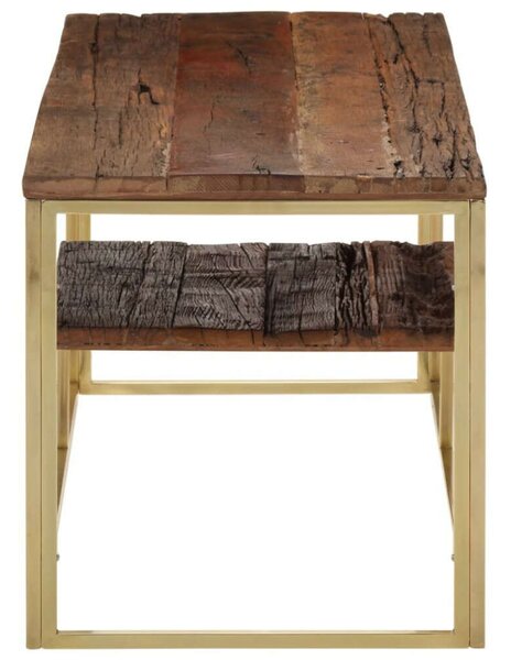 Rusztikus Fa Dohányzóasztal - Arany Acélváz - 110x45x45 cm