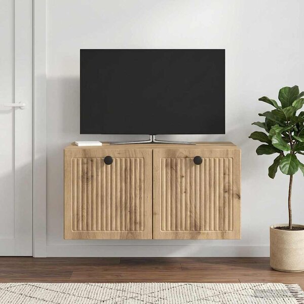 Fali TV szekrény 59,5 x 41 x 30 cm Kézműves Tölgy Szerelt Fa