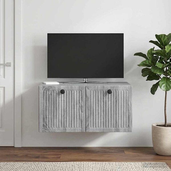 Fali TV szekrény Szürke Sonoma 59,5 x 41 x 30 cm Szerelt Fa