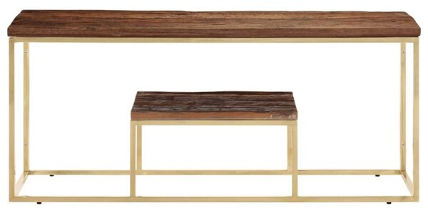 Rusztikus Fa Dohányzóasztal - Arany Acélváz - 110x45x45 cm