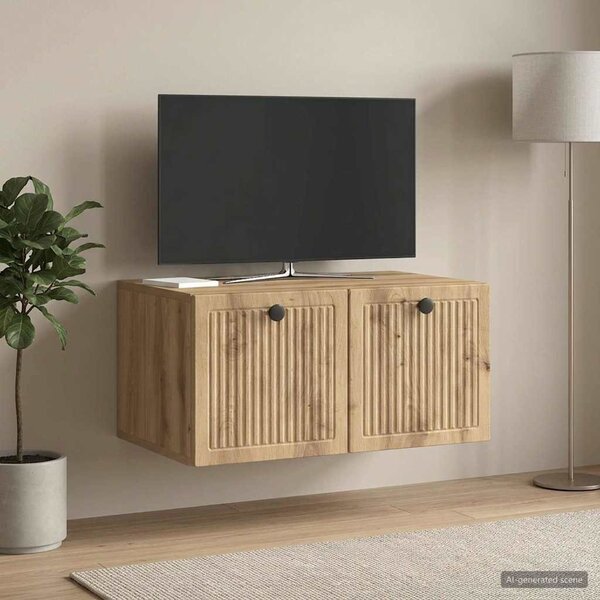 Fali TV szekrény 59,5 x 41 x 30 cm Kézműves Tölgy Szerelt Fa