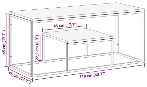 Rusztikus Fa Dohányzóasztal - Arany Acélváz - 110x45x45 cm