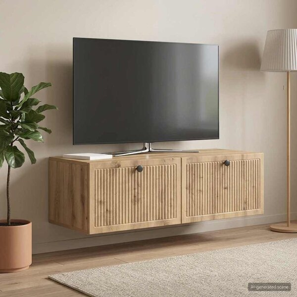 Fali TV szekrény 98 x 41 x 30 cm Kézműves Tölgy Szerelt Fa