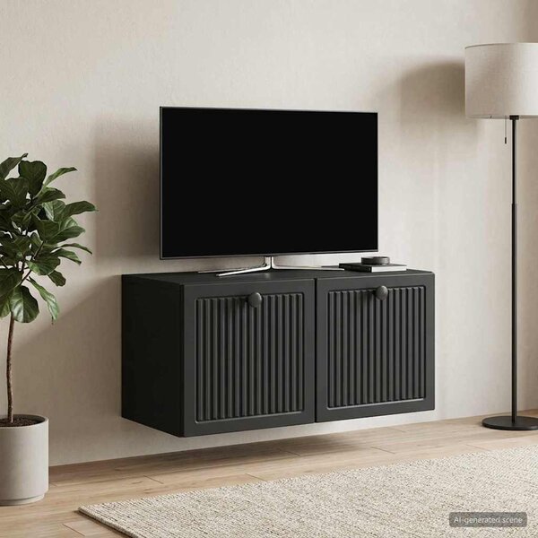 Fali TV szekrény Fekete 59,5 x 31 x 30 cm Szerelt Fa