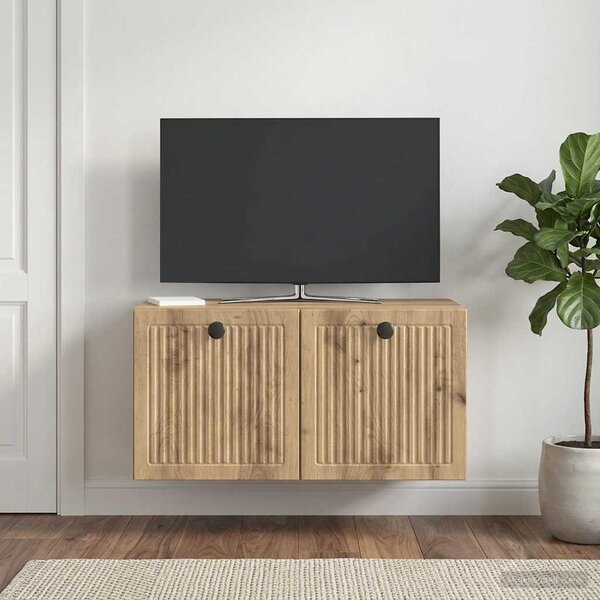 Fali TV szekrény 59,5 x 31 x 30 cm Kézműves Tölgy Szerelt Fa