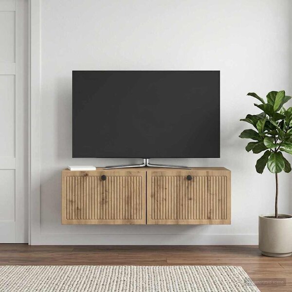 Fali TV szekrény 98 x 31 x 30 cm Kézműves Tölgy Szerelt Fa