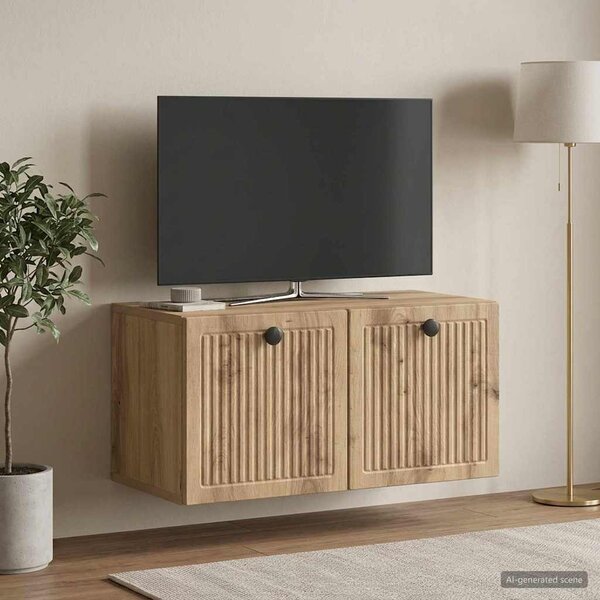Fali TV szekrény 59,5 x 31 x 30 cm Kézműves Tölgy Szerelt Fa
