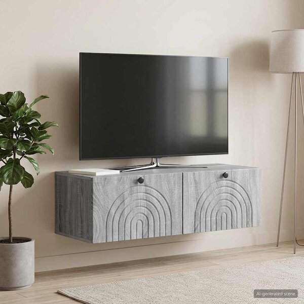 Fali TV szekrény Szürke Sonoma 99 x 41 x 30 cm Szerelt Fa