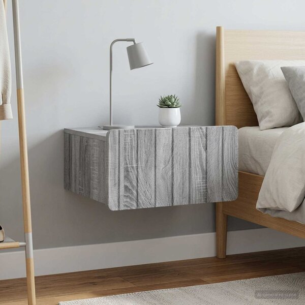 Fali éjjeli szekrény 2 db Szürke Sonoma 49 x 34,5 x 24 cm