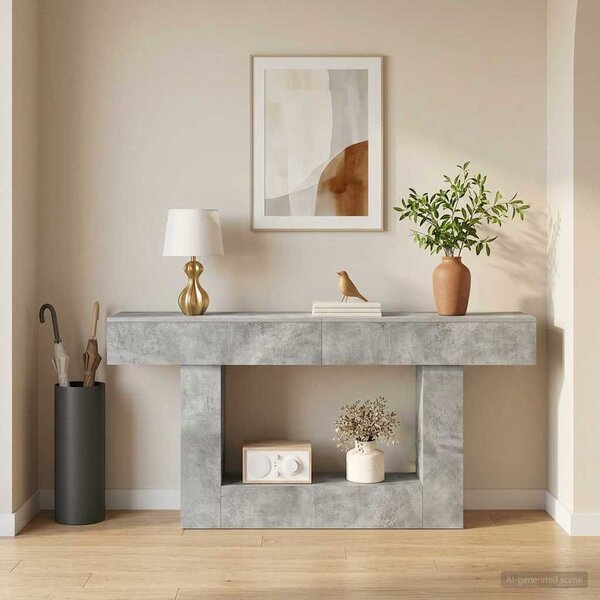 Konzolasztal Beton Szürke 160 x 30 x 74 cm Szerelt Fa