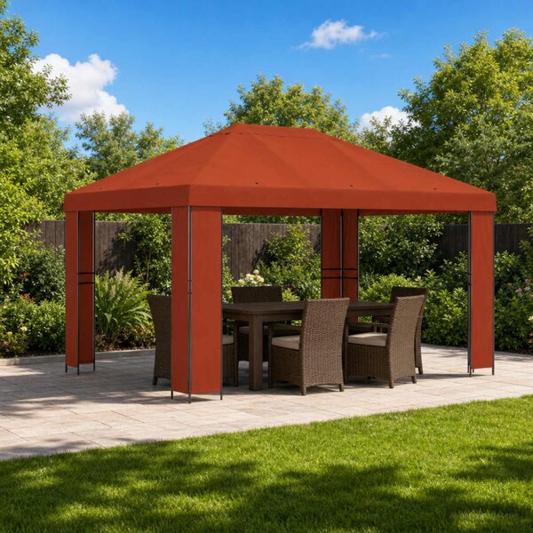 Pavilon 4 × 3 m Terrakotta Poliészter és acél 190 gsm