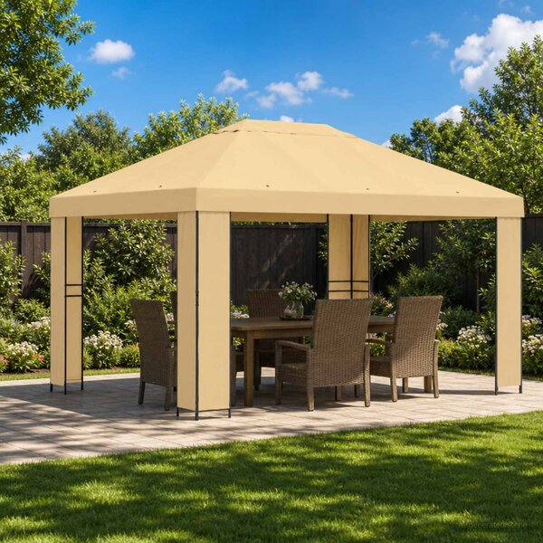 Pavilon 4 × 3 m Krémszínű Poliészter és acél 190 gsm