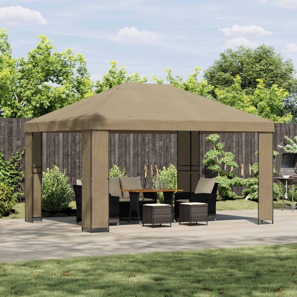 Pavilon 4 × 3 m Bézs Poliészter és acél 190 gsm