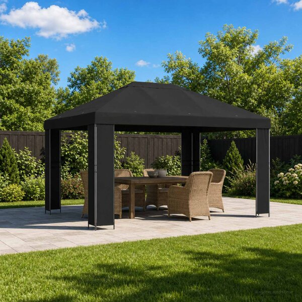 Pavilon 4 × 3 m Fekete Poliészter és acél 190 gsm