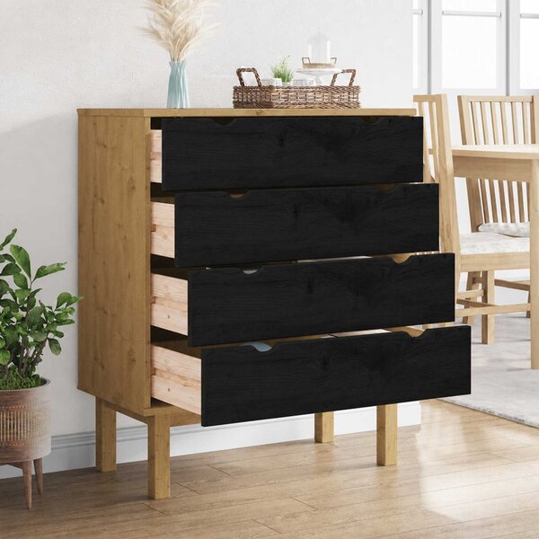 Fiókos szekrény OTTA Fekete 76,5 x 39,5 x 90 cm Tömör Fenyőfa