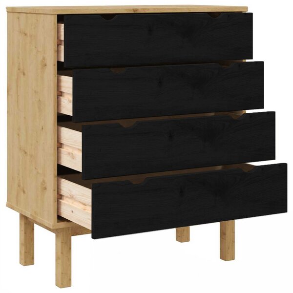 Fiókos szekrény OTTA Fekete 76,5 x 39,5 x 90 cm Tömör Fenyőfa