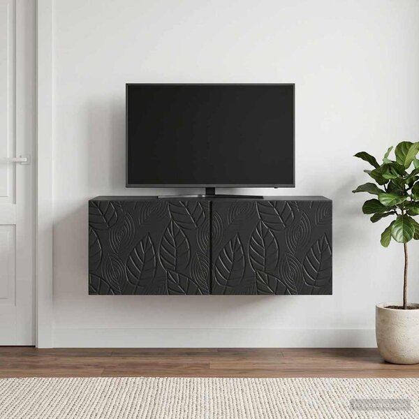 Fali TV szekrény 98 x 31 cm Fekete Szerelt Fa Falra szerelhető