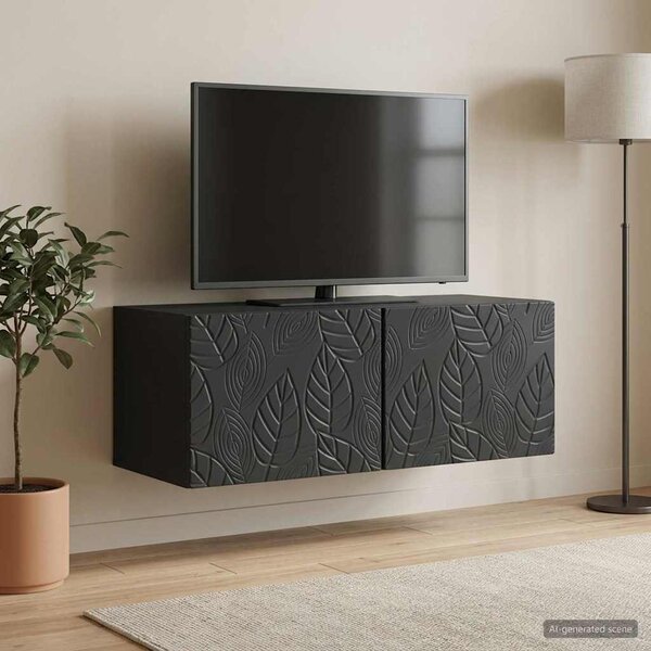 Fali TV szekrény 98 x 31 cm Fekete Szerelt Fa Falra szerelhető