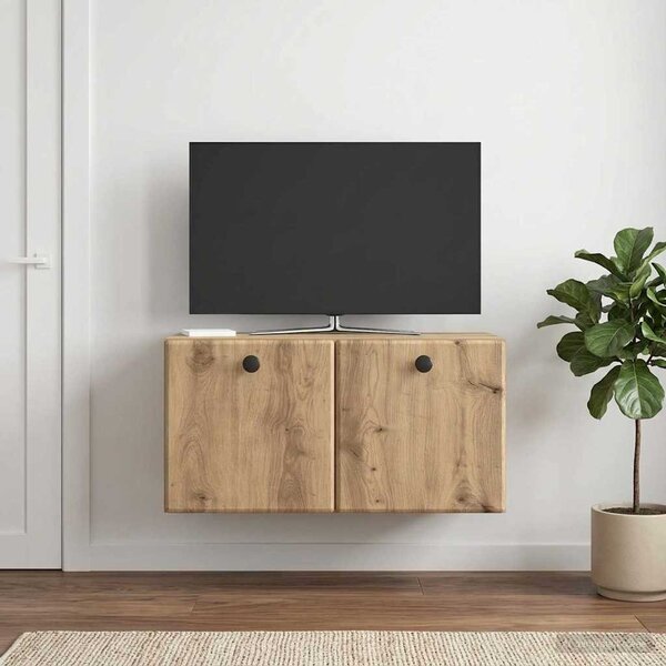 Fali TV szekrény 59,5 x 31 x 30 cm Kézműves Tölgy Szerelt Fa