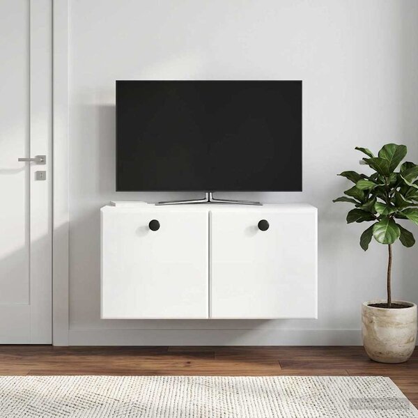 Fali TV szekrény 59,5 x 31 x 30 cm Magasfényű Fehér Szerelt Fa