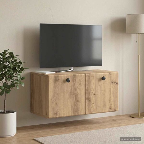 Fali TV szekrény 59,5 x 31 x 30 cm Kézműves Tölgy Szerelt Fa