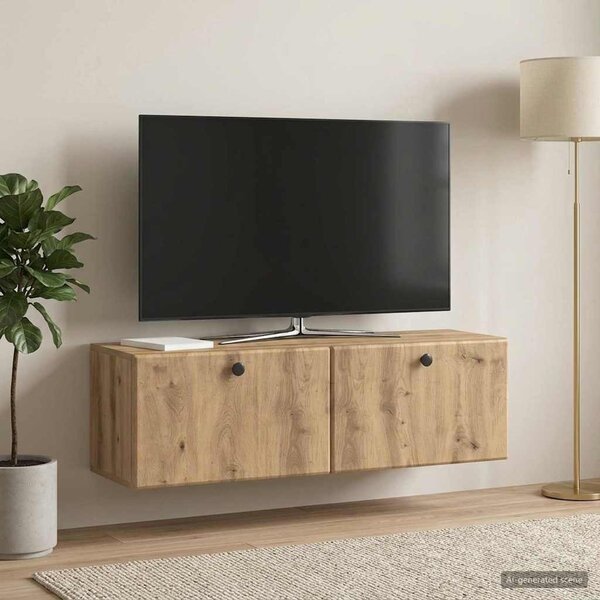 Fali TV szekrény 98 x 31 x 30 cm Kézműves Tölgy Szerelt Fa