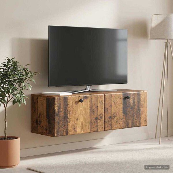Fali TV szekrény 98 x 31 x 30 cm Antik Fa Szerelt Fa