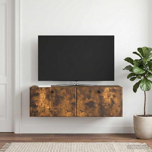Fali TV szekrény 98 x 31 x 30 cm Füstös Tölgy Szerelt Fa