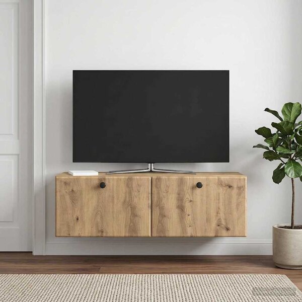 Fali TV szekrény 98 x 31 x 30 cm Kézműves Tölgy Szerelt Fa