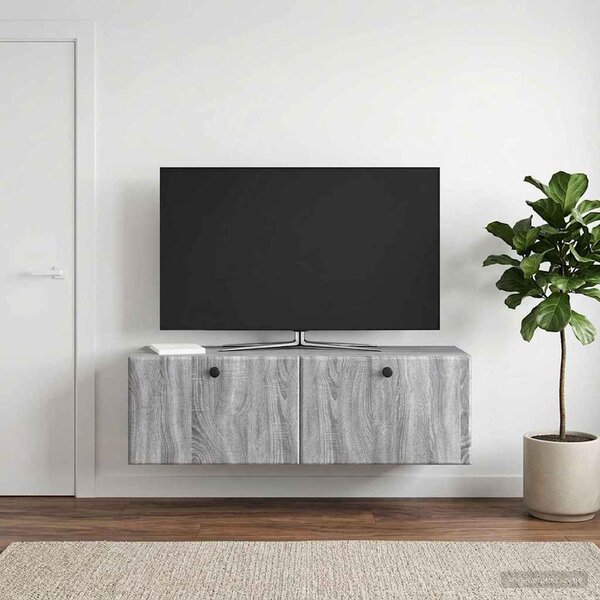 Fali TV szekrény 98 x 31 x 30 cm Szürke Sonoma Szerelt Fa