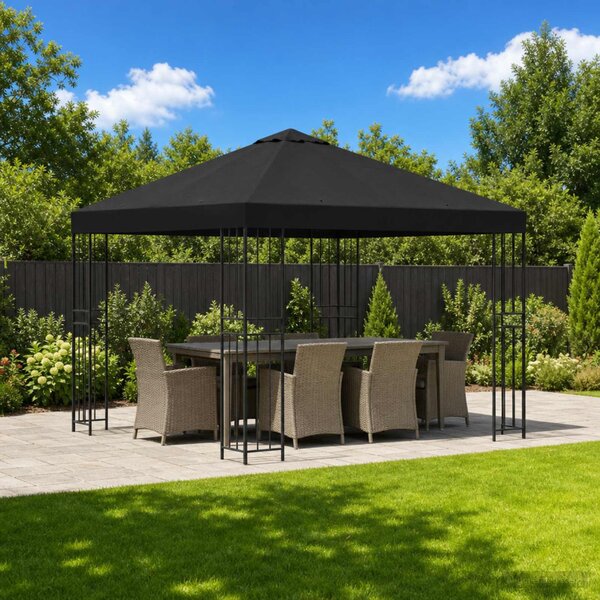 Pavilon 3 x 3 m Fekete Poliészter és acél 190 gsm