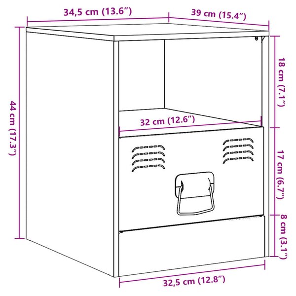 VidaXL Acél Éjjeliszekrény Szett - 2 db - Mustársárga - 34,5x39x44 cm