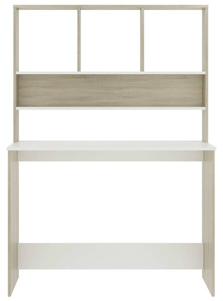 Fehér-Sonoma színű forgácslap íróasztal polcokkal 110 x 45 x 157 cm