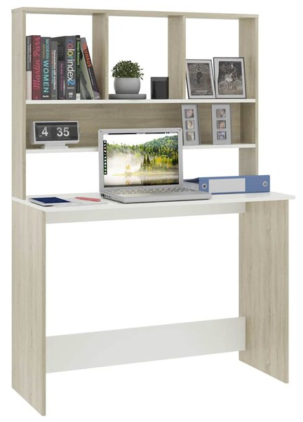 Fehér-Sonoma színű forgácslap íróasztal polcokkal 110 x 45 x 157 cm