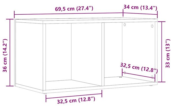 LP kézműves tölgy színű szerelt fa tárolódoboz 69,5x34x36 cm