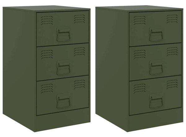 VidaXL Acél Éjjeliszekrény - Olívazöld - 3 Fiókos - 34,5x39x62 cm