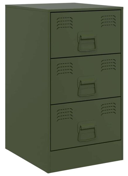 VidaXL Acél Éjjeliszekrény - Olívazöld - 3 Fiókos - 34,5x39x62 cm