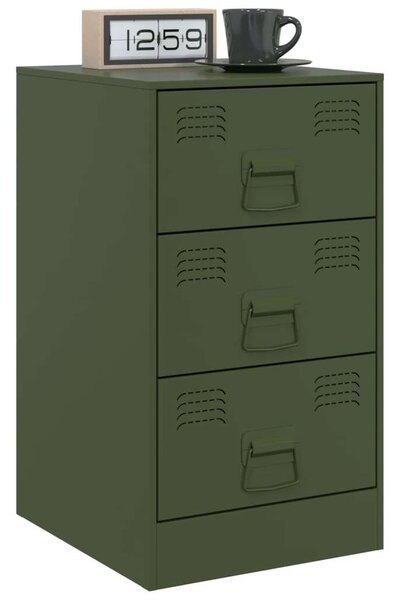 VidaXL Acél Éjjeliszekrény - Olívazöld - 3 Fiókos - 34,5x39x62 cm