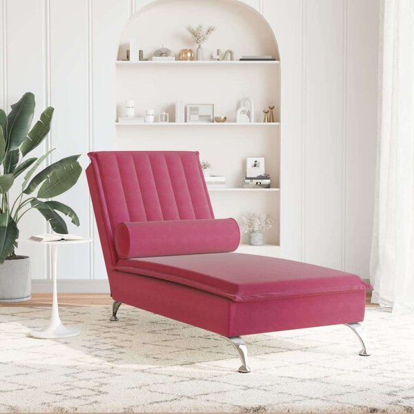 VidaXL Masszírozó Nyugágy - Bordó Bársony - 137cm
