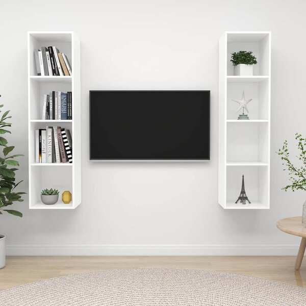 2 db fehér szerelt fa falra szerelhető TV-szekrény