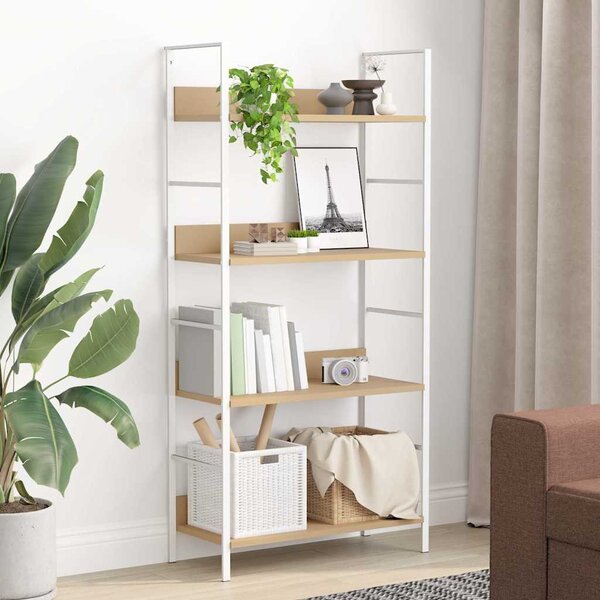 4 szintes tölgyszínű szerelt fa könyvespolc 60x27,6x124,5 cm
