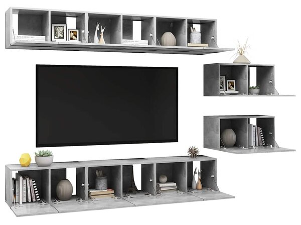 8 részes betonszürke szerelt fa TV-szekrényszett