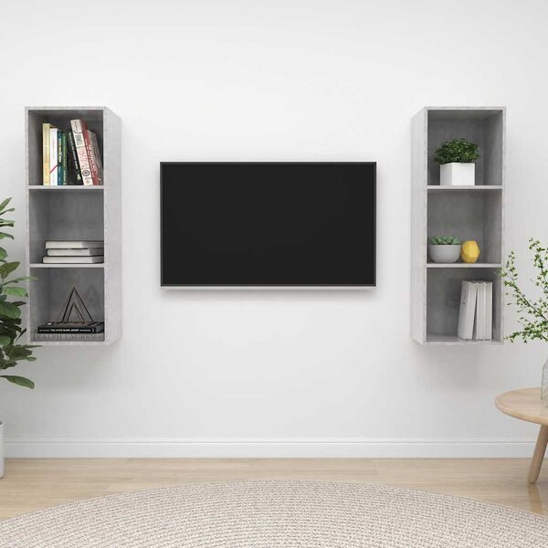 2 db betonszürke szerelt fa falra szerelhető TV-szekrény