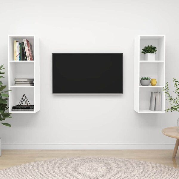 2 db fehér szerelt fa falra szerelhető TV-szekrény