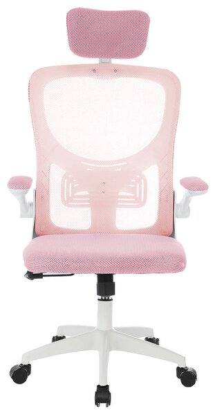 Ergonomikus irodai szék deréktámasszal, fejtámlával, rózsaszín