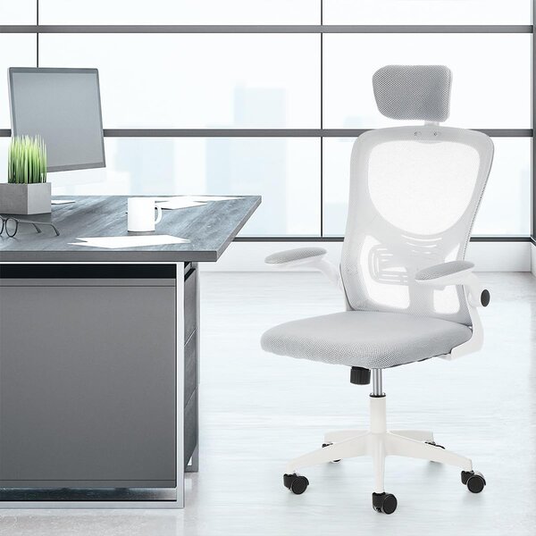 Ergonomikus irodai szék deréktámasszal, fejtámlával, szürke