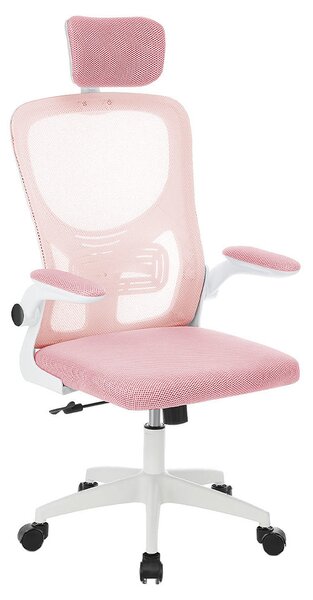 Ergonomikus irodai szék deréktámasszal, fejtámlával, rózsaszín