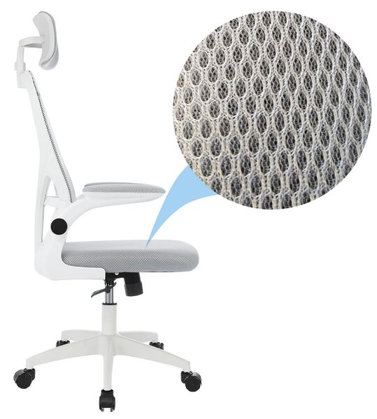 Ergonomikus irodai szék deréktámasszal, fejtámlával, szürke
