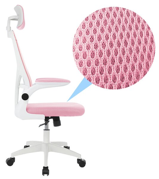 Ergonomikus irodai szék deréktámasszal, fejtámlával, rózsaszín