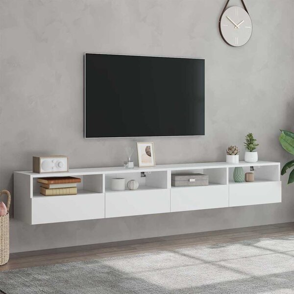 2 db fehér szerelt fa fali TV-szekrény 100 x 30 x 30 cm